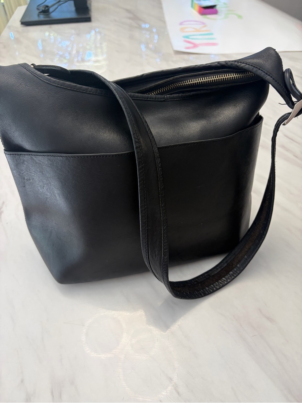 Coach Black Leather Vtg Shoulder Bag with Zip Top